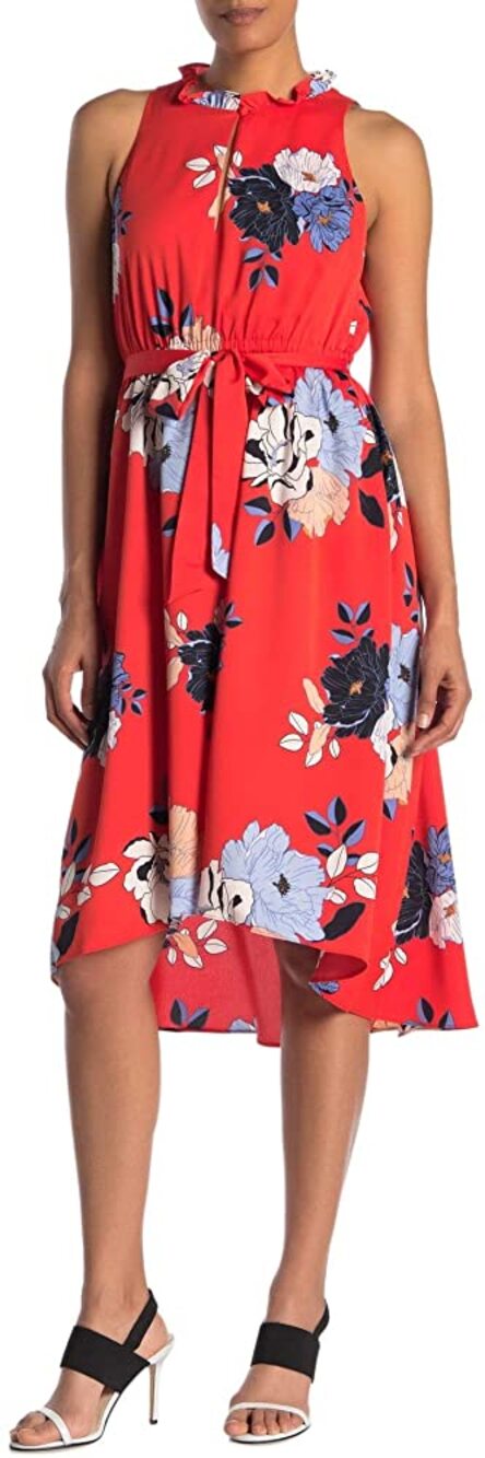 Rachel Rachel Roy Concetta Sleeveless Floral Print Tie Waist Dress Red XS